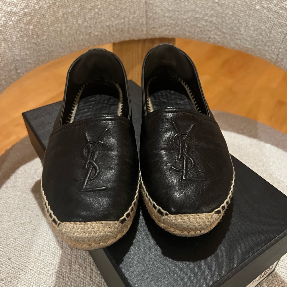 YSL Black Leather Espadrilles